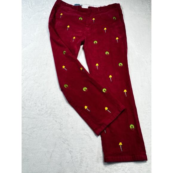 Castaway Nantucket Island Corduroy Pants 40x30 Red Embroidered Holiday Preppy Am - Picture 1 of 9